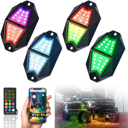 4/8Pods 230 Degrees Wide Angle LED Rock Lights with Bluetooth & Remote Control,Timing/Music Mode/Flashing/Automatic Control Neon Lights