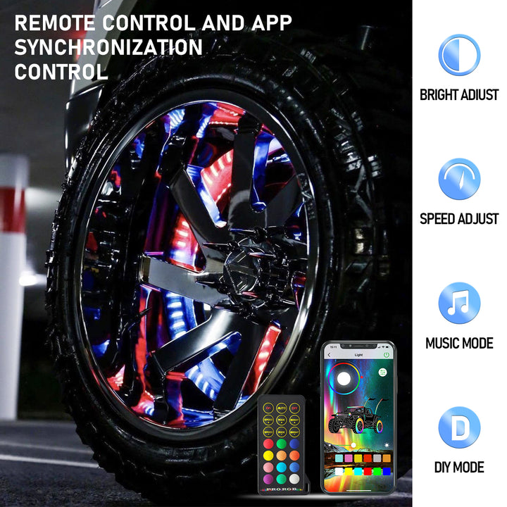 【EASY INSTALL】4Pcs 17 inch Led Wheel Ring Lighting Kit with 288LEDs Single Row Chasing Dancing Color Neon Rim Light with W/Turn Signal & Braking