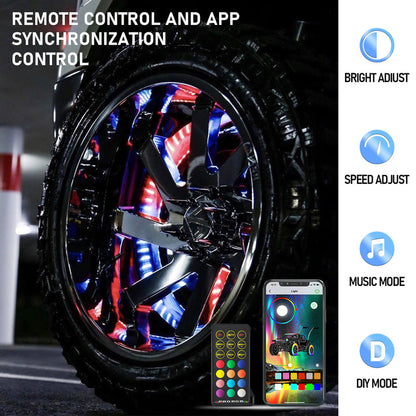 【EASY INSTALL】4Pcs 17 inch Led Wheel Ring Lighting Kit with 288LEDs Single Row Chasing Dancing Color Neon Rim Light with W/Turn Signal & Braking - OHMU