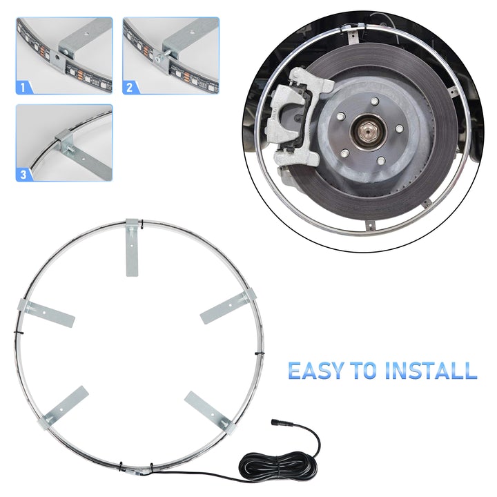 【EASY INSTALL】4Pcs 15.5 inch Led Wheel Ring Lighting Kit Single Row Chase Dancing Color Neon Rim Light with W/Turn Signal & Braking