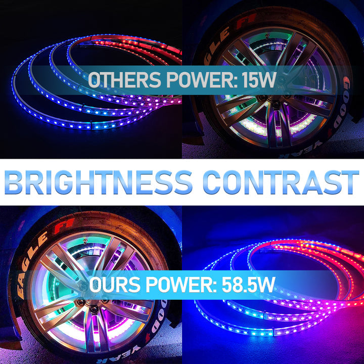 【EASY INSTALL】4Pcs 17 inch Led Wheel Ring Lighting Kit with 288LEDs Single Row Chasing Dancing Color Neon Rim Light with W/Turn Signal & Braking