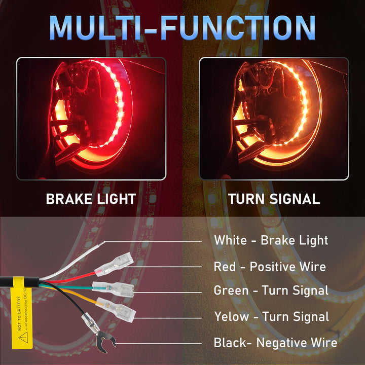 【EASY INSTALL】4Pcs 17 inch Led Wheel Ring Lighting Kit with 288LEDs Single Row Chasing Dancing Color Neon Rim Light with W/Turn Signal & Braking - OHMU