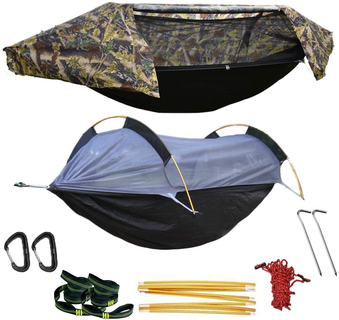 4 Ways for Using 440lbs Camping Hammock Tent with Mosquito Net and Rain Fly Cover - OHMU