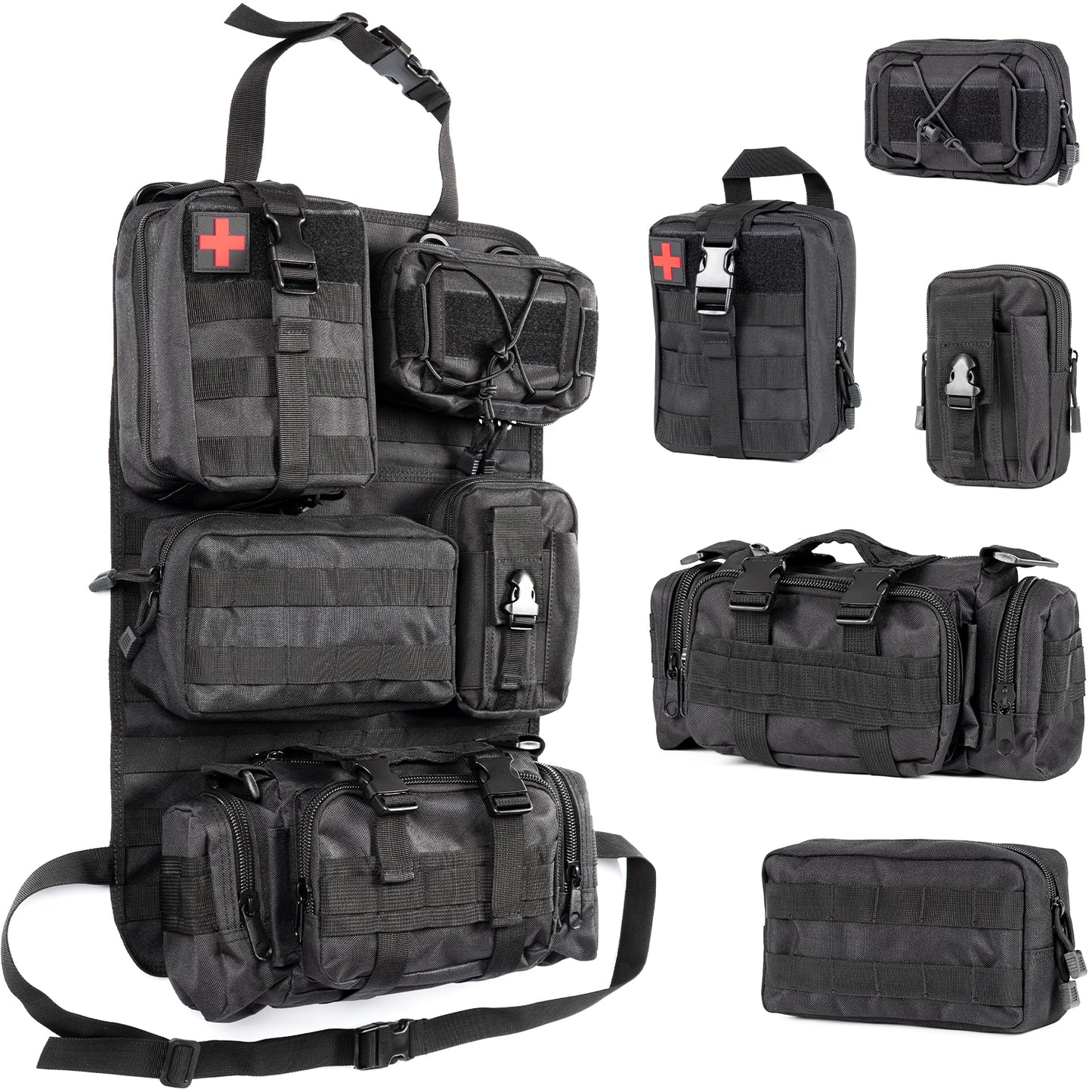 Universal Tactical Vehicle Seat Back Organizer with 5 Detachable Molle Pouch