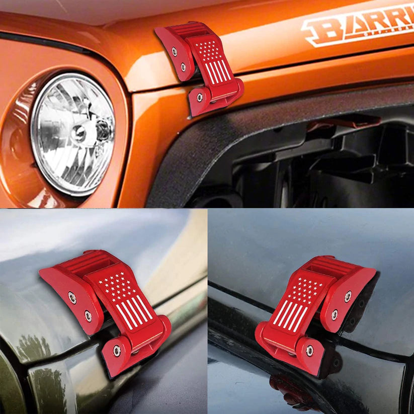 2pcs Aluminum Hood Latches Catch Kit (Red/Black/Sliver)