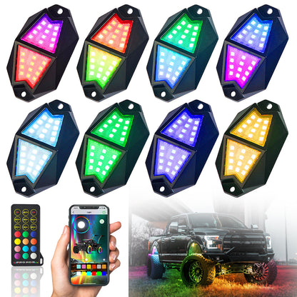 4/8Pods 230 Degrees Wide Angle LED Rock Lights with Bluetooth & Remote Control,Timing/Music Mode/Flashing/Automatic Control Neon Lights