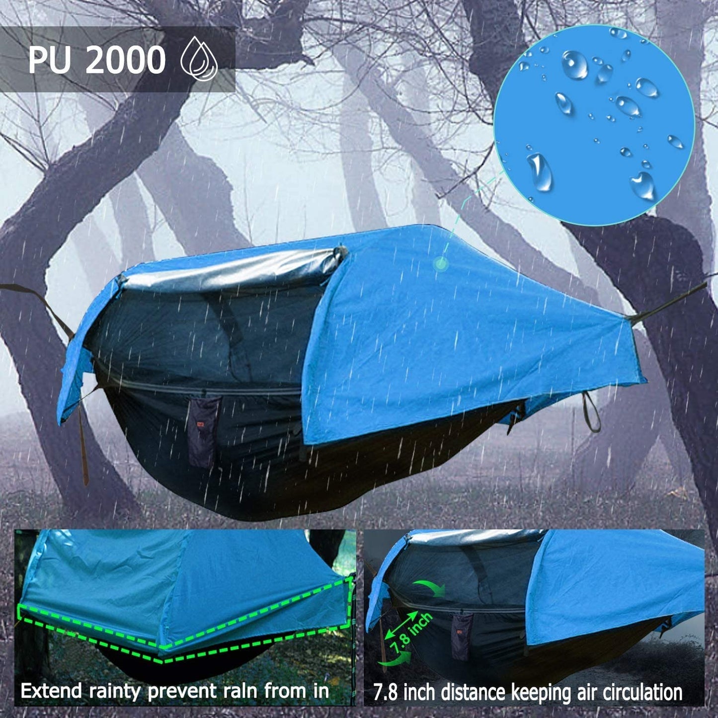 Camping Hammock Tent with Mosquito Net and Rainfly Cover (bule)