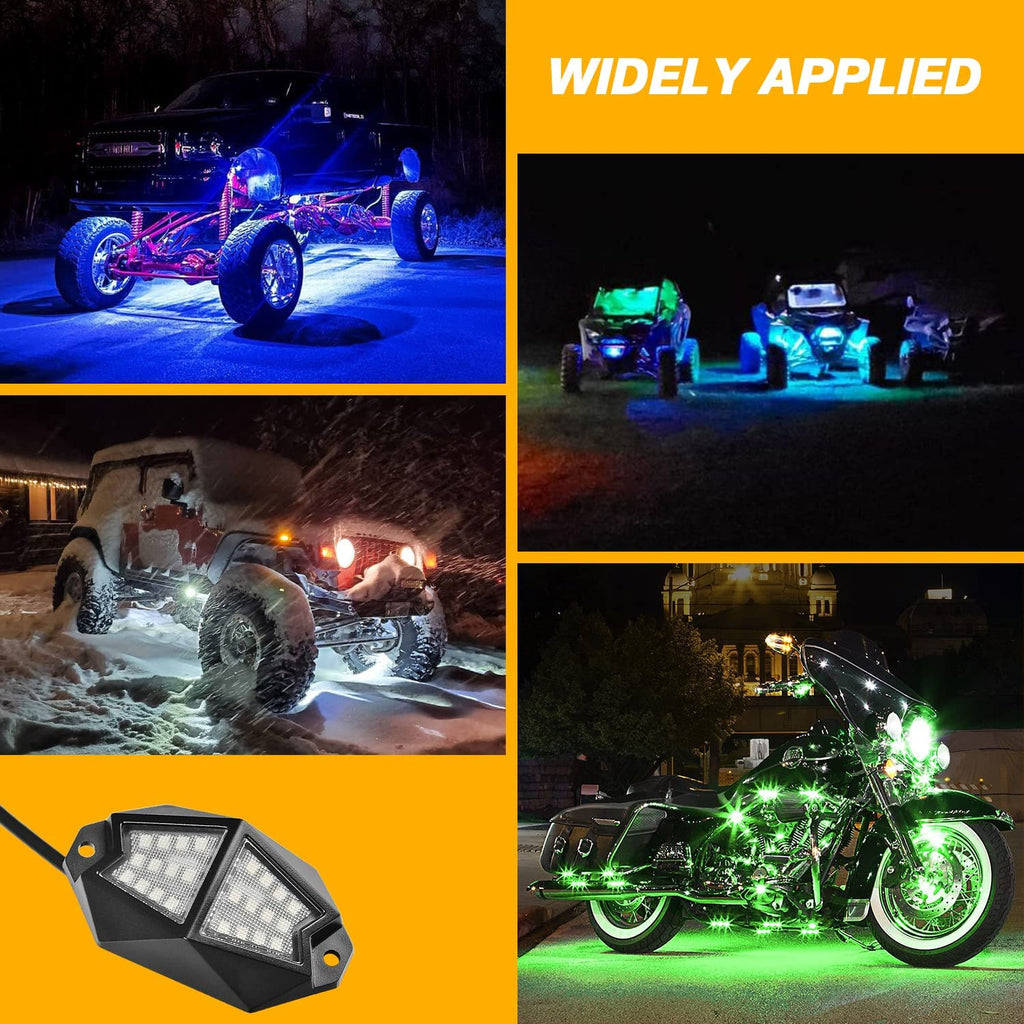 4/8Pods 230 Degrees Wide Angle LED Rock Lights with Bluetooth & Remote Control,Timing/Music Mode/Flashing/Automatic Control Neon Lights