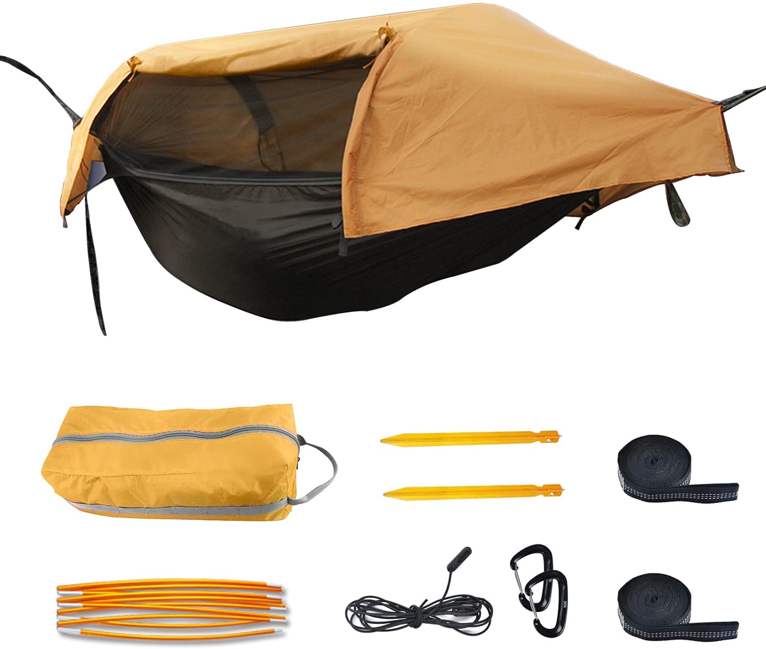 Camping Hammock Tent with Mosquito Net and Rainfly Cover (Orange) - OHMU