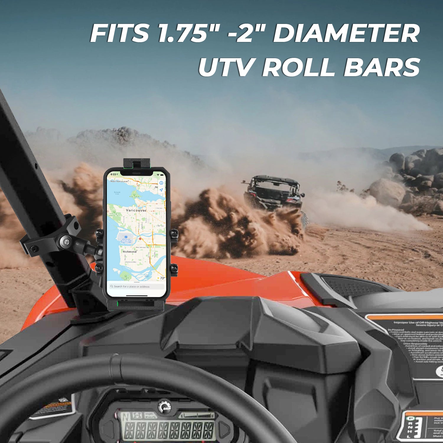 360° Adjustable Mount Phone Holder for ATV/UTV Fits for 1.75 Inch -2 Roll Bar - OHMU