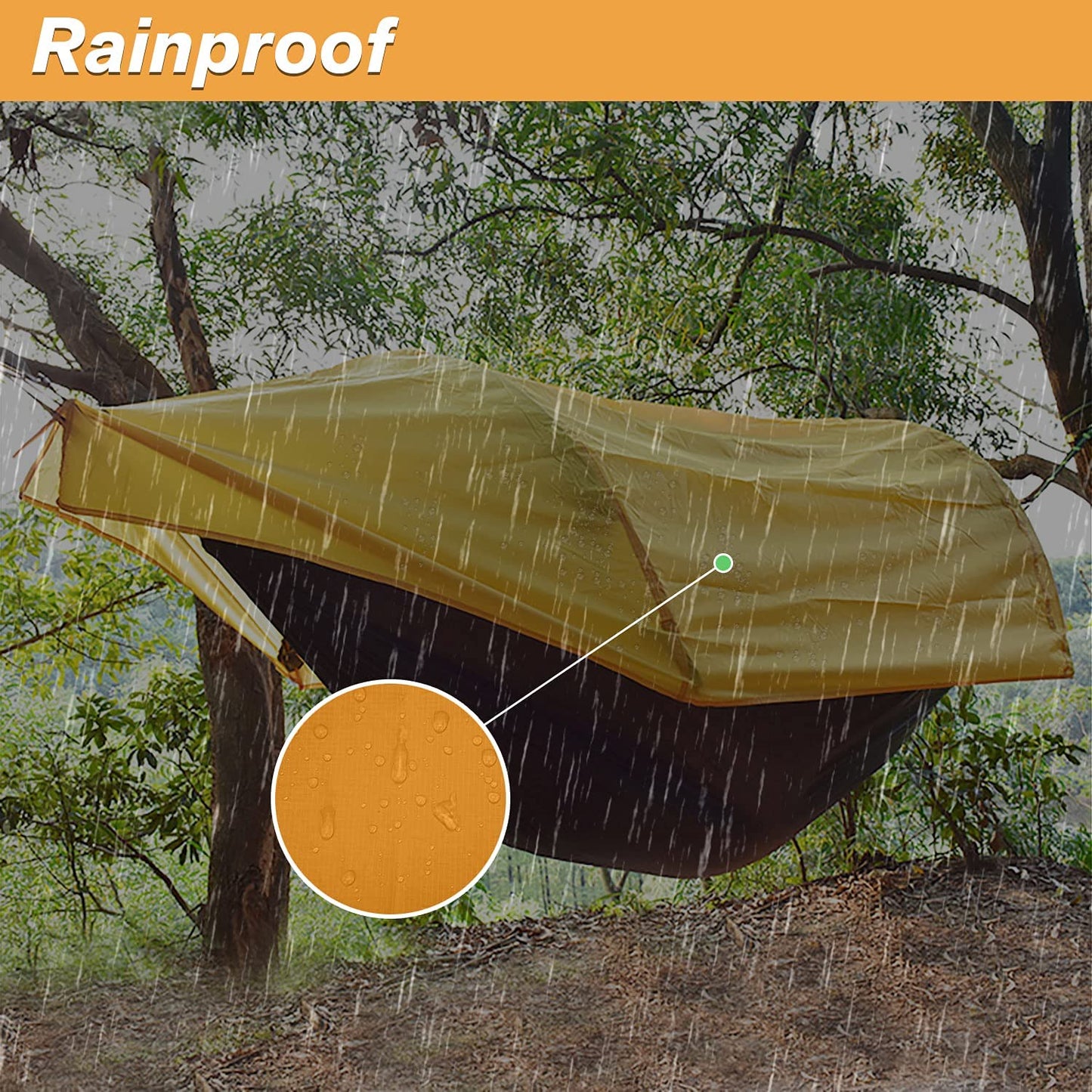 Camping Hammock Tent with Mosquito Net and Rainfly Cover (Orange) - OHMU