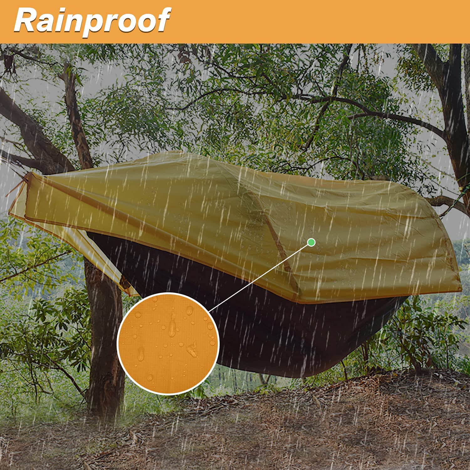 Camping Hammock Tent with Mosquito Net and Rainfly Cover (Orange) - OHMU