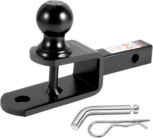 ATV Hitch Ball Mount 2 inch Ball with 1-1/4 inch Solid Shank, with 1/2 inch Pin & Clip, Rated 2000 lbs