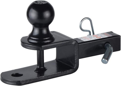 ATV Hitch Ball Mount 2 inch Ball with 1-1/4 inch Solid Shank, with 1/2 inch Pin & Clip, Rated 2000 lbs