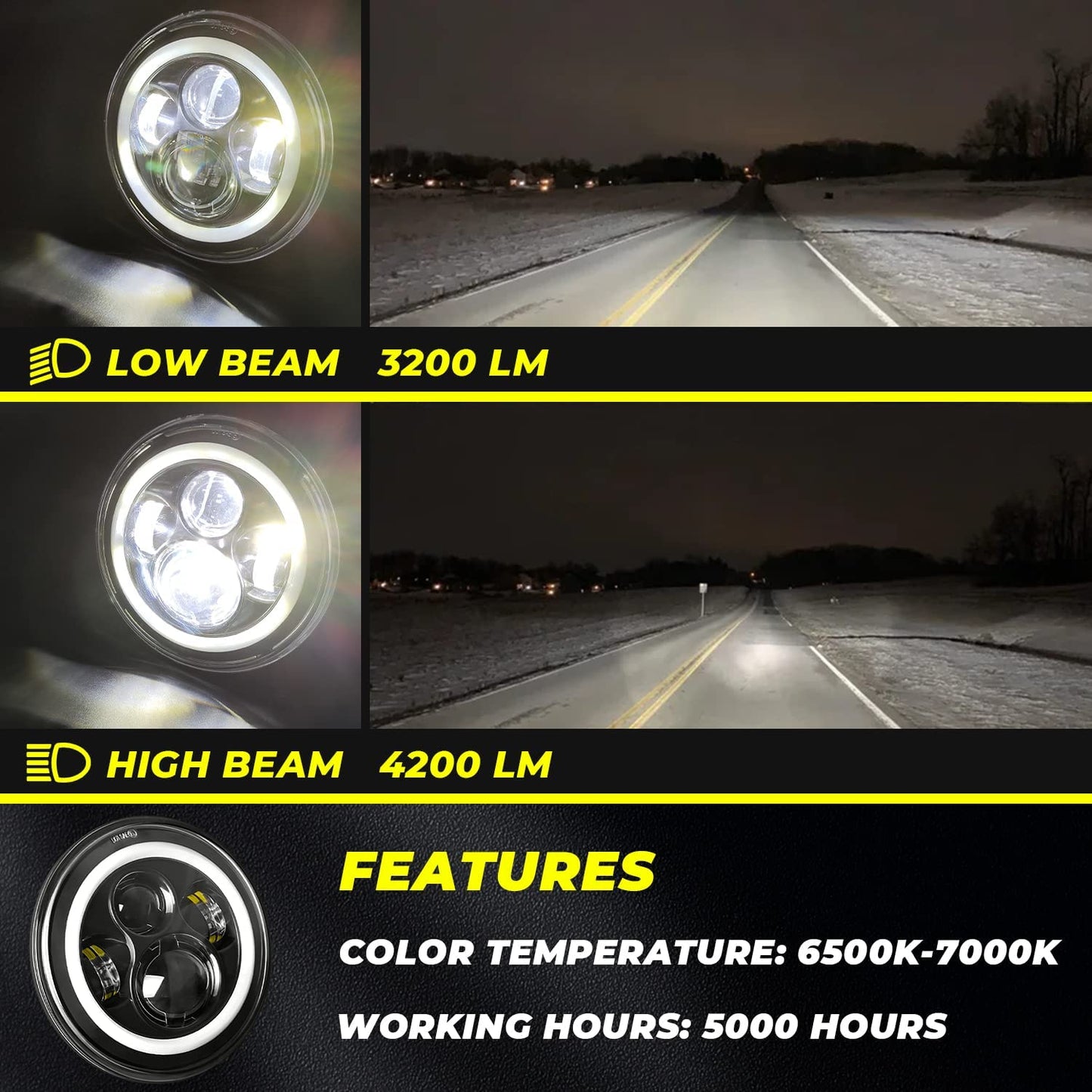 7 inch RGB Halo LED Headlights + 4 inch Fog Lights fits1997-2018 Jeep Wrangler TJ JK LJ