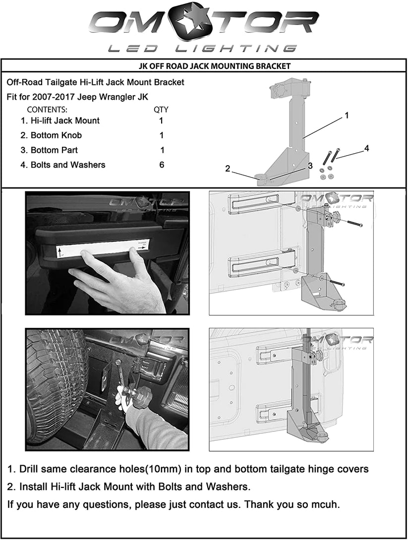 Tailgate High Lift Jack Mount Bracket fit for Jeep Wrangler JK 2007- 2018