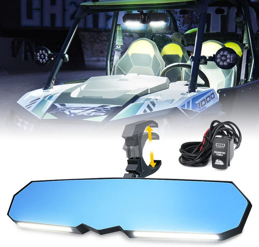 13" UTV Rearview Center Mirror, w/ COB LED Lights & Rocker Switch