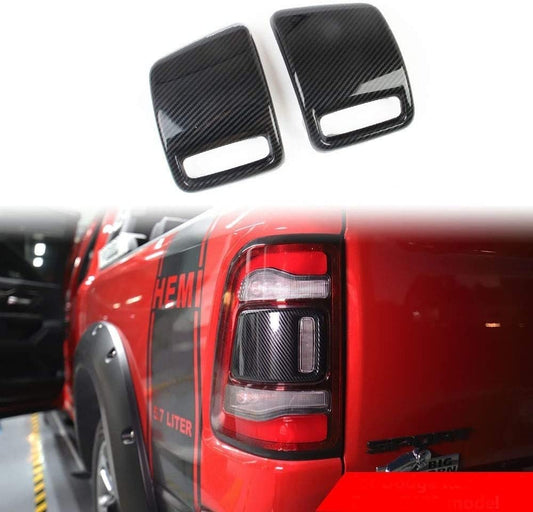 Rear Taillight Tail Light Lamp Cover Trim Frame For Dodge Ram 1500 2019+ (Carbon Fiber Pattern)