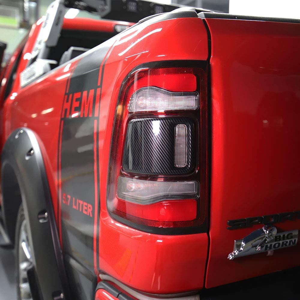 Rear Taillight Tail Light Lamp Cover Trim Frame For Dodge Ram 1500 2019+ (Carbon Fiber Pattern)