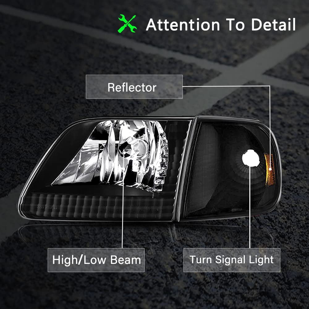 Headlight Assembly Compatible with Ford 1997-2003 F150 / 2004 F150 Heritage / 1997-2002 Expedition / 1997-1999 F250 - OHMU