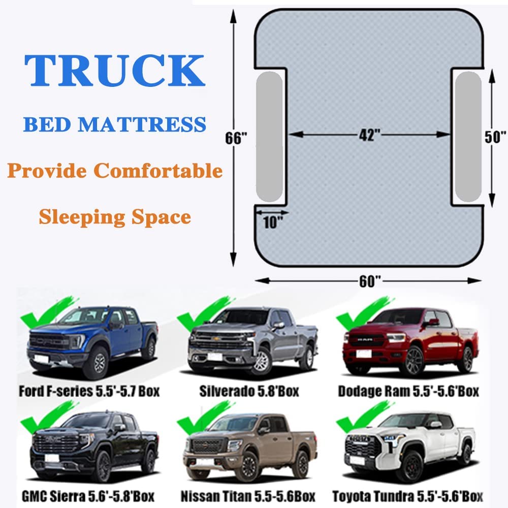 5.5-5.8Ft Camping Pickup Truck Bed Air Mattress Air Bed with Inflatable Pillow