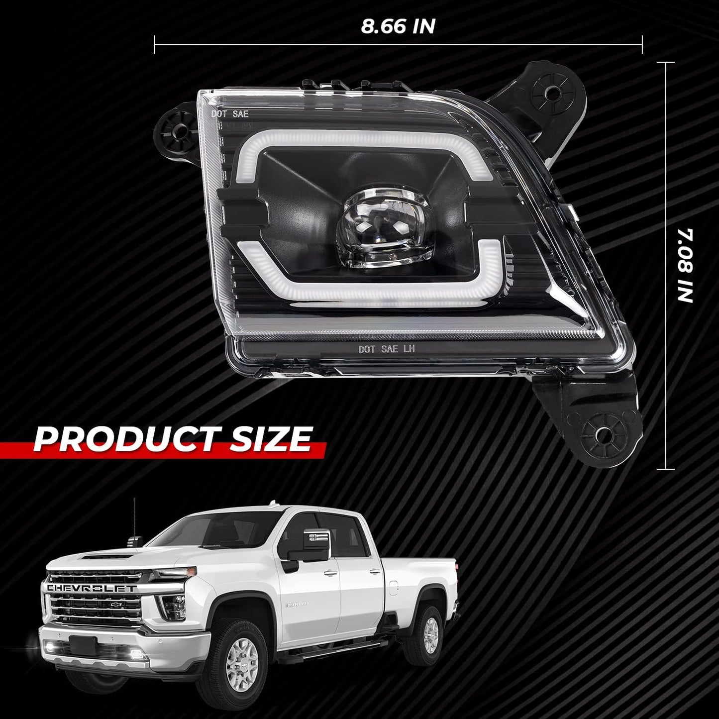 2023 Upgraded DRL Fog Lights with Switch and Wiring Set for 2019-2023 Chevrolet Silverado 1500 2500HD 3500HD