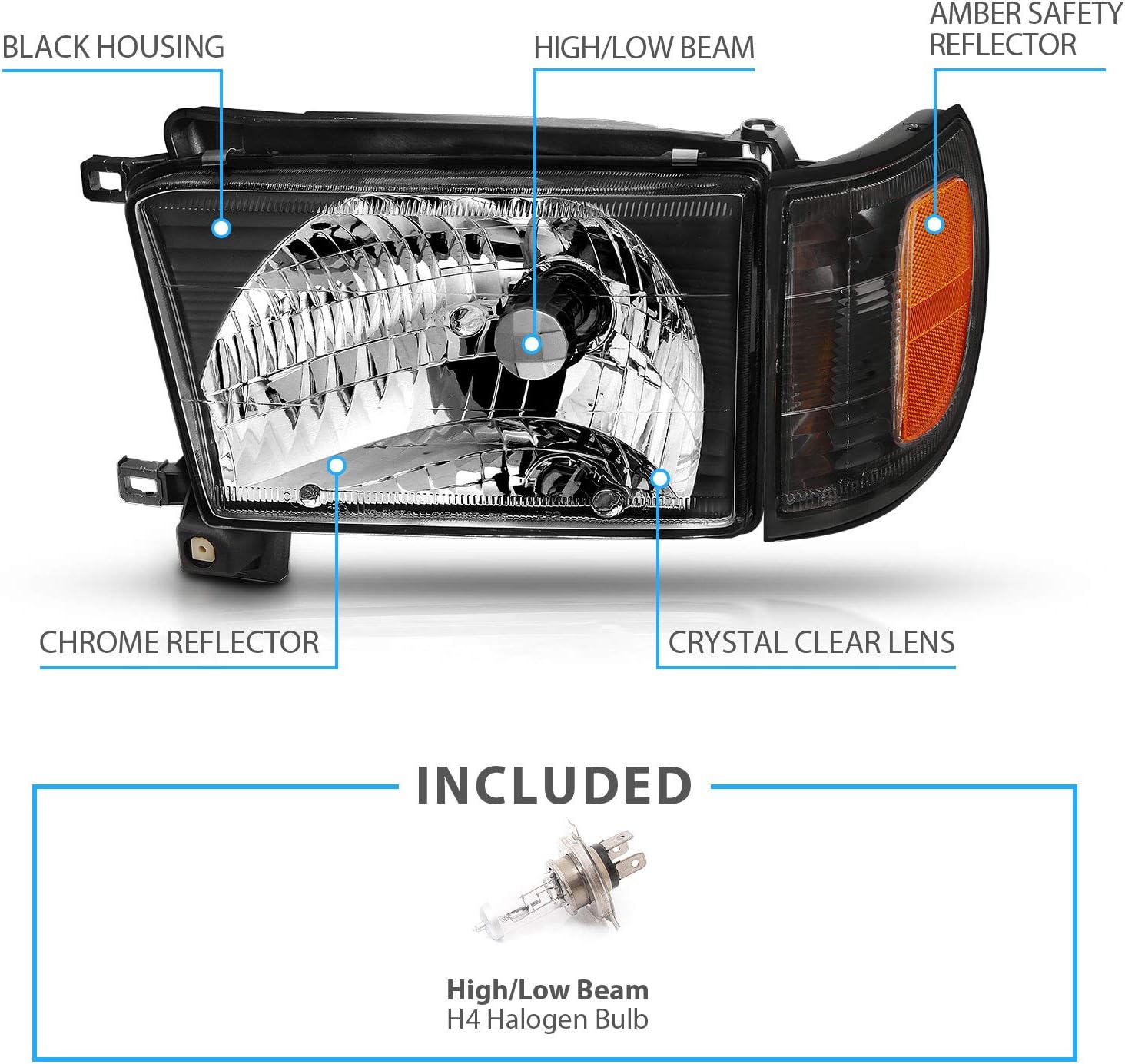 Halogen Headlights With Corner Lamp + Bracket For 1996-1998 Toyota 4Runner SUV N180 - OHMU