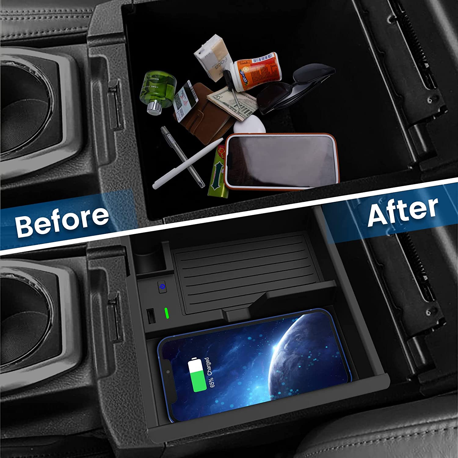 Wireless Charger & Center Console Organizer Tray for 2016-2022 2023 Toyota Tacoma - OHMU