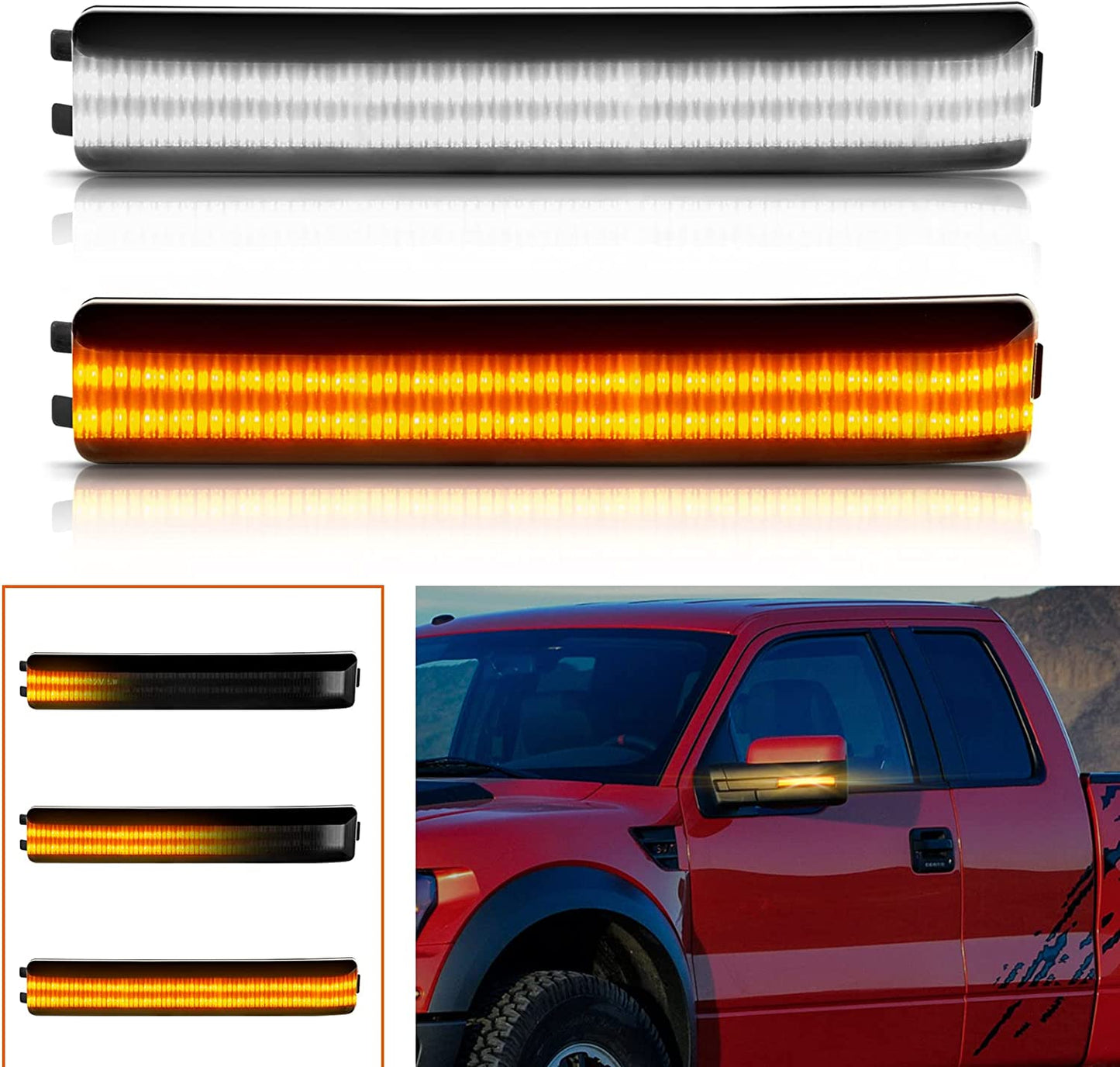 LED Sequential Side Mirror Reflector Lights for 2009-2014 Ford F150, Smoked Lens