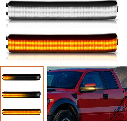 LED Sequential Side Mirror Reflector Lights for 2009-2014 Ford F150, Smoked Lens - OHMU