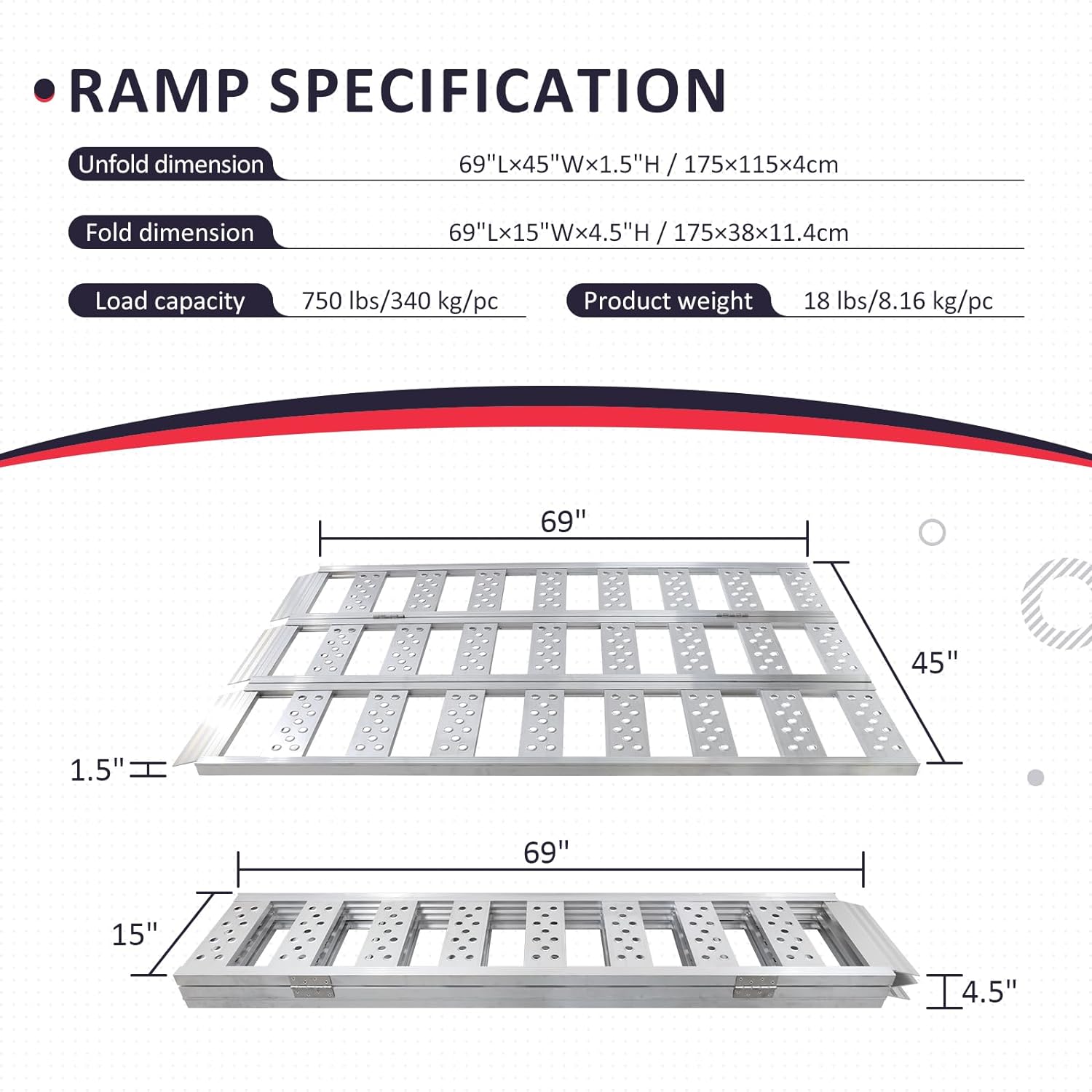 Tri-Fold Ramps with Treads with 1600Ibs Max Load - OHMU