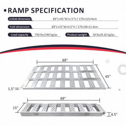Tri-Fold Ramps with Treads with 1600Ibs Max Load - OHMU