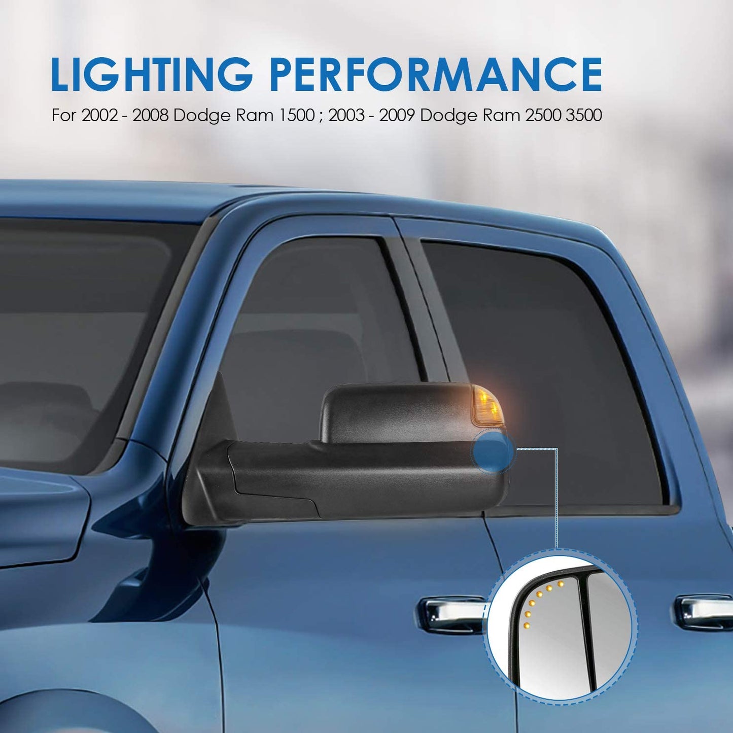 Power Heated Towing Mirrors Compatible for 02-09 Ram Flip Up Left Right Pair w/Arrow Light and Turn Signal Light (Set of 2) - OHMU