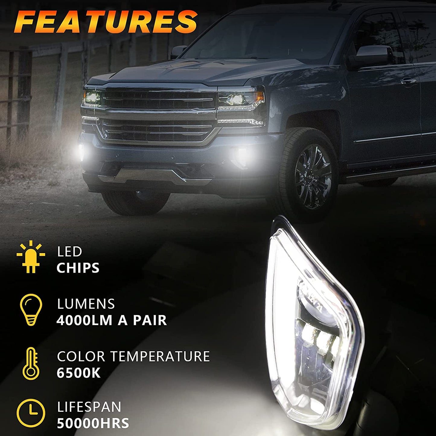 2016 2017 2018 Chevy Silverado 1500 LED Fog Lights with DRL Halo Assembly