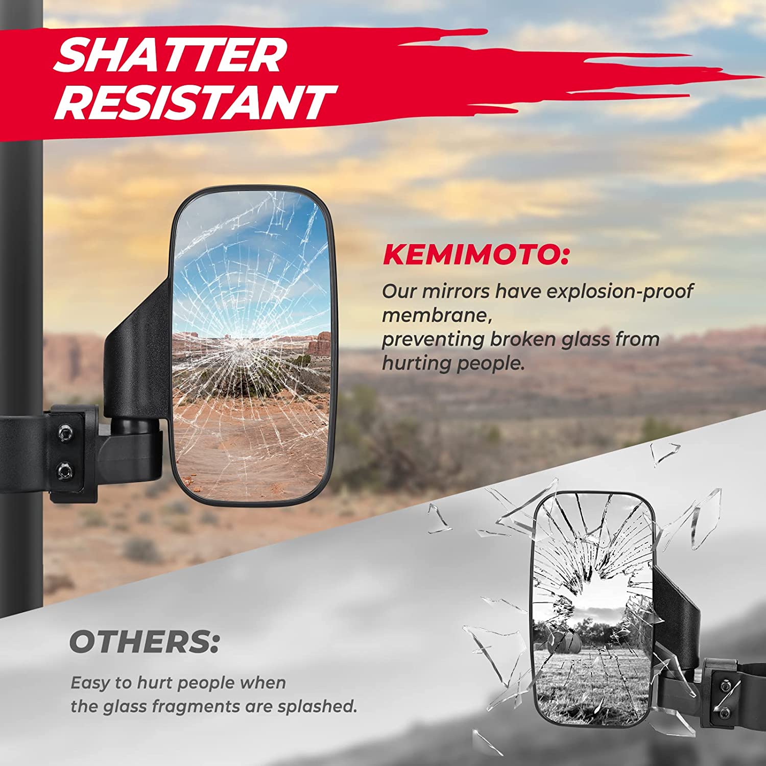 UTV Side Mirrors Fits 1.6" - 2" Roll Cage RZR Side Mirror - OHMU