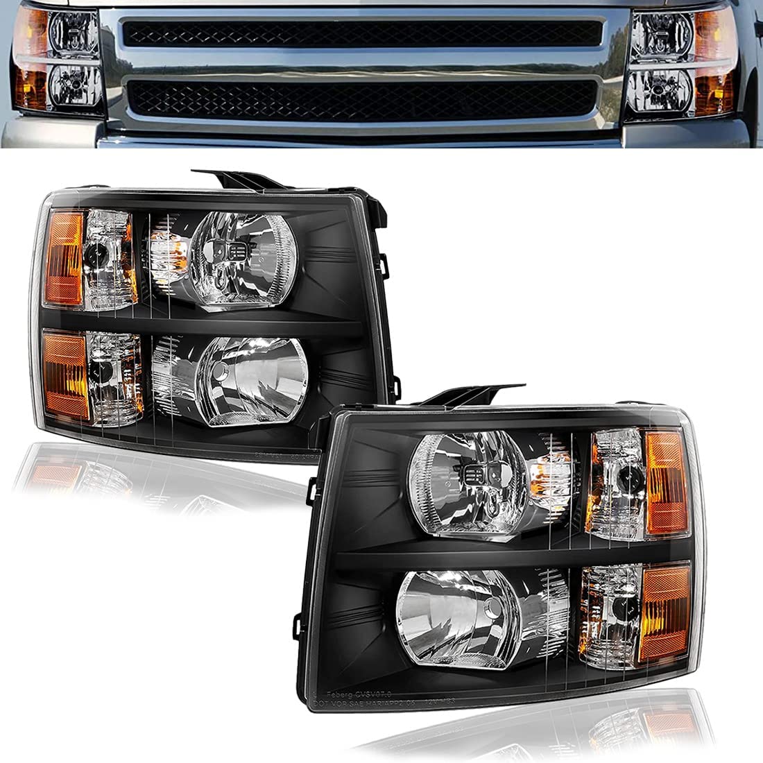 2007-2014 Silverado Headlight Assembly for 07-13 Chevy Silverado 1500 / 07-14 Silverado 2500HD 3500HD