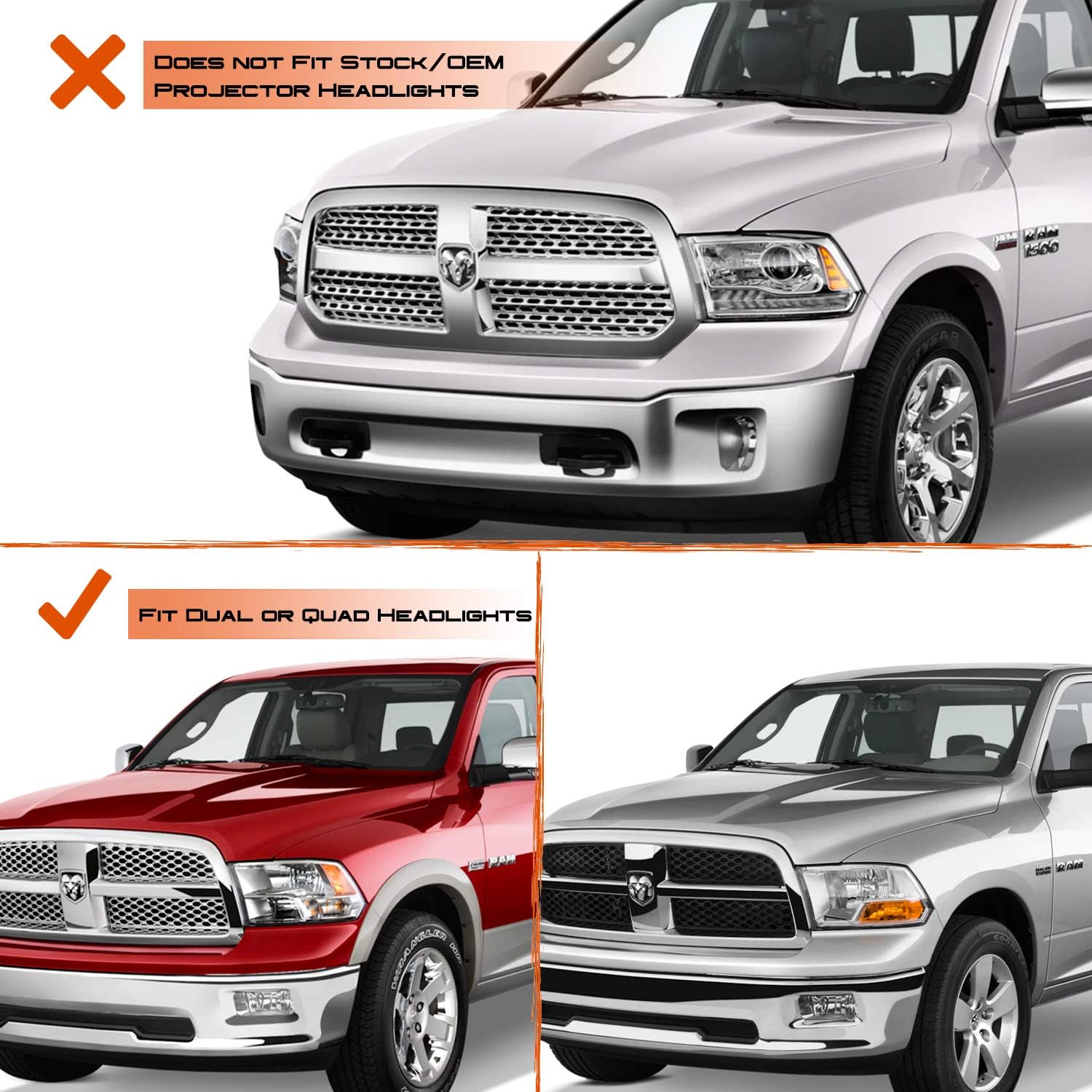 [Factory Upgrade] For 09-18 Dodge Ram 1500 2500 3500 LED DRL Headlights With Light bulbs - OHMU
