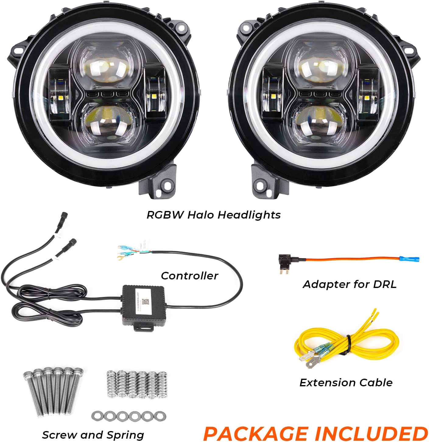 9” Inch RGB halo Headlights with Bluetooth for 2018-2023+ Wrangler JL Gladiator JT Accessories