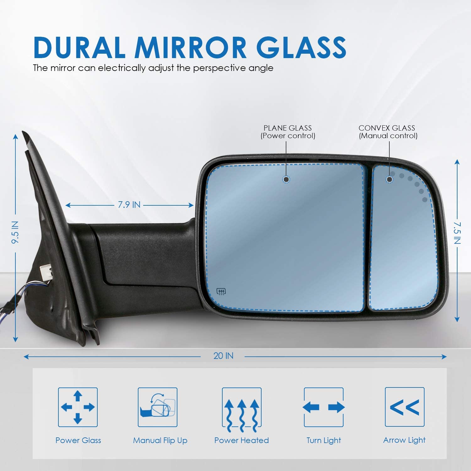 Power Heated Towing Mirrors Compatible for 02-09 Ram Flip Up Left Right Pair w/Arrow Light and Turn Signal Light (Set of 2) - OHMU