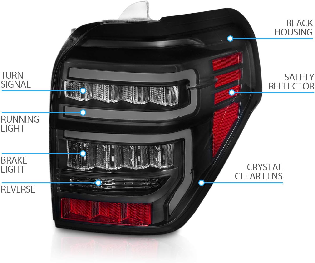 For 2010-2022 Toyota 4 Runner LED Tube Smoke Black Replacement Tail Light Assembly Pair - Passenger and Driver Side - OHMU