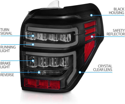 For 2010-2022 Toyota 4 Runner LED Tube Smoke Black Replacement Tail Light Assembly Pair - Passenger and Driver Side - OHMU
