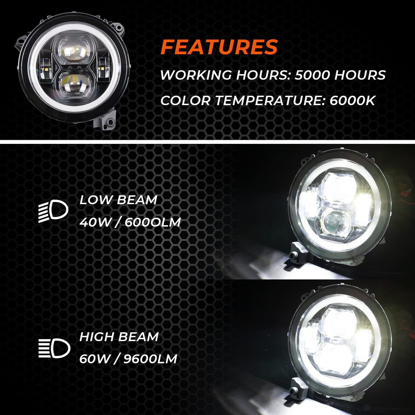 9” Inch RGB halo Headlights with Bluetooth for 2018-2023+ Wrangler JL Gladiator JT Accessories