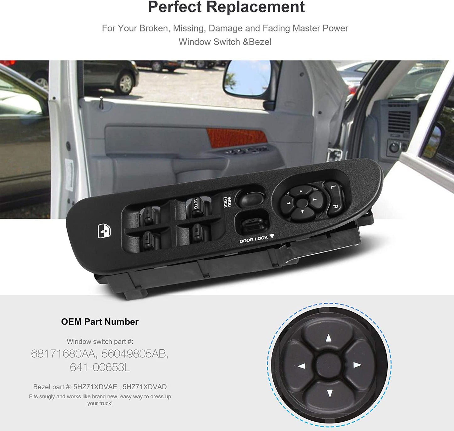 Power Window Switch and Bezel Replacements for 2002-2010 Dodge Ram 1500/2500/3500