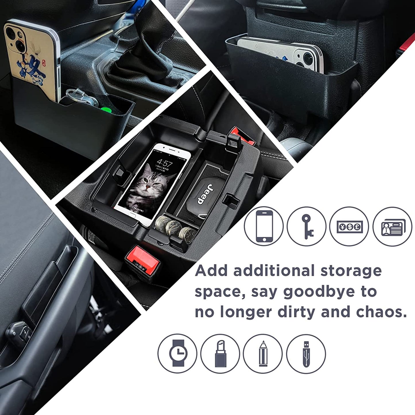 4pcs Center Console Organizer 2018-2024 Jeep Wrangler JL JLU Jeep Gladiator JT - OHMU
