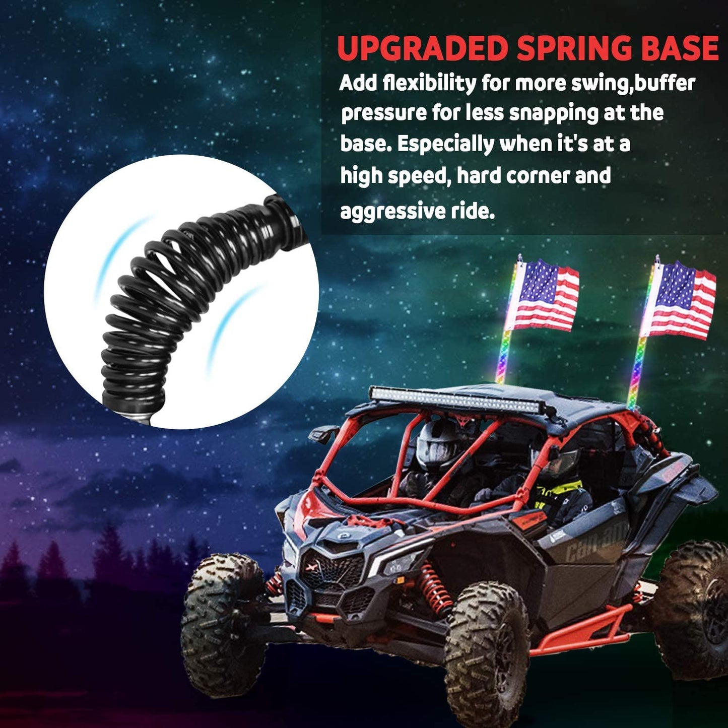 [Spring Base] 360°Spiraling Rising Dancing RGB Whip Lights