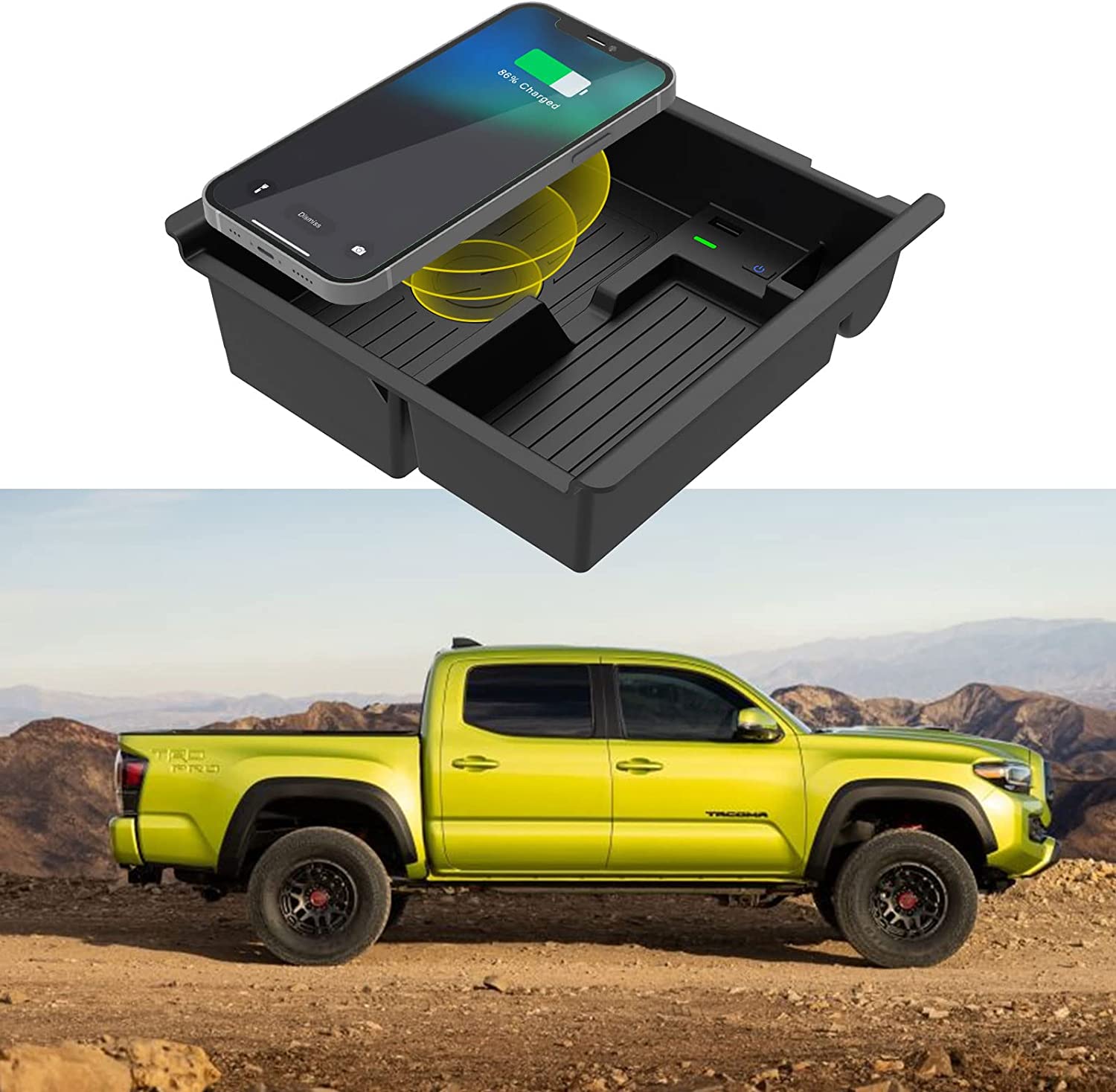 Wireless Charger & Center Console Organizer Tray for 2016-2022 2023 Toyota Tacoma - OHMU