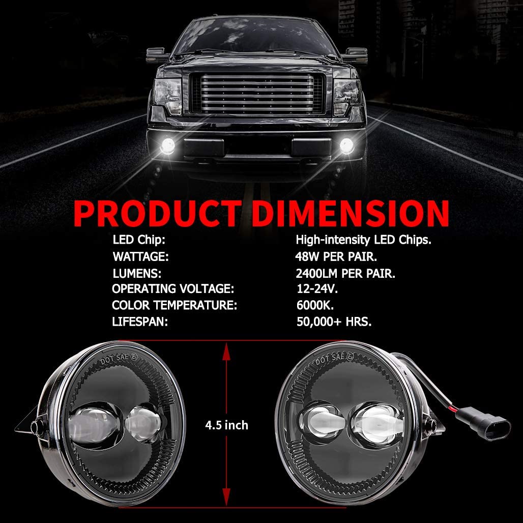 Upgraded 4-1/2 Inch LED Fog Lights Lamps for 2006-2014 Ford F150