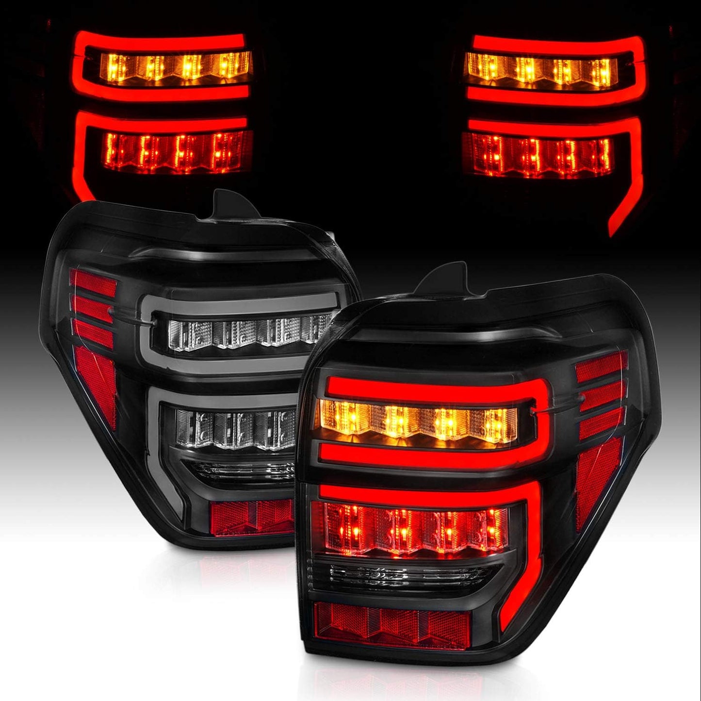 For 2010-2022 Toyota 4 Runner LED Tube Smoke Black Replacement Tail Light Assembly Pair - Passenger and Driver Side