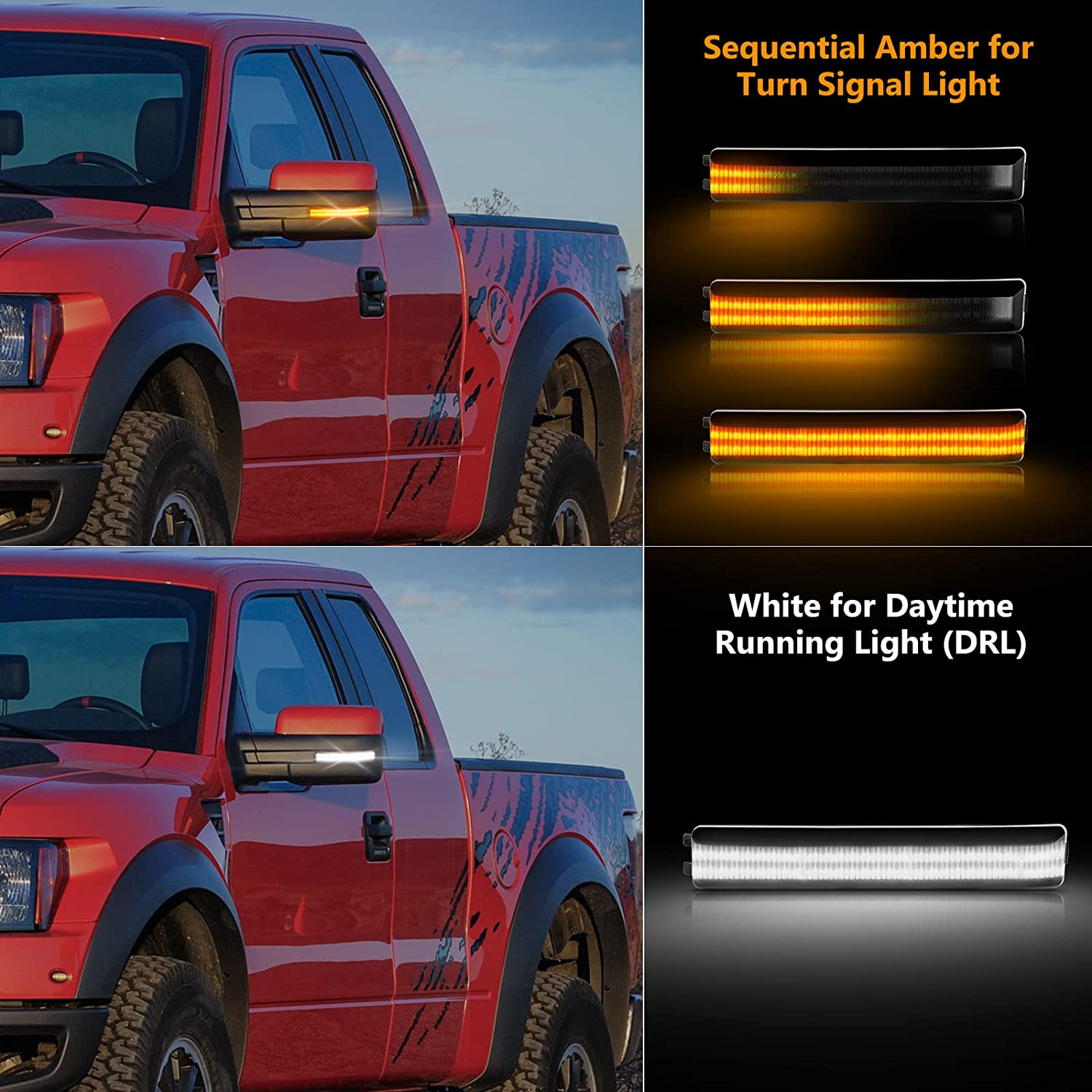 LED Sequential Side Mirror Reflector Lights for 2009-2014 Ford F150, Smoked Lens - OHMU