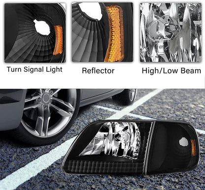 Headlight Assembly Compatible with Ford 1997-2003 F150 / 2004 F150 Heritage / 1997-2002 Expedition / 1997-1999 F250 - OHMU